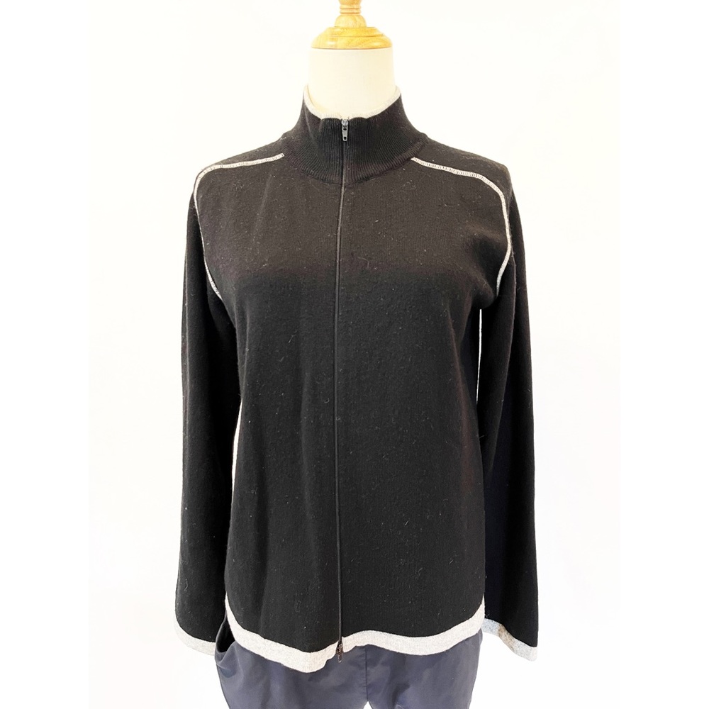 Cashmere and Silk Black Zip Front Sweater Black Gray Small Made in Italy - Picture 1 of 9